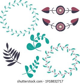 Set von Blumenelementen im skandinavischen Stil. Perfekt für Scrapbooking, Hochzeitsdesign und Packpapier