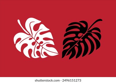 Set of floral elements and silhouettes of tropical leaves.