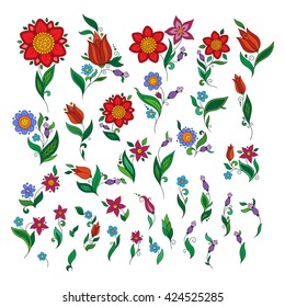 Set of floral elements. Spring elements. Floral doodles element
