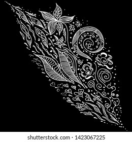 Set of Floral Elements. Vector Floral Elements Collection with Leafs and Flowers for Greeting Cards, Flyers and Banners Design Isolated On Black Background.