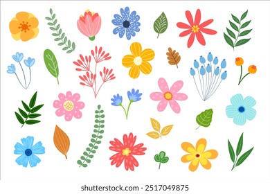 Conjunto de Elementos florales. Diseño de Vector aislado en el fondo blanco. flor colorida. Lindo