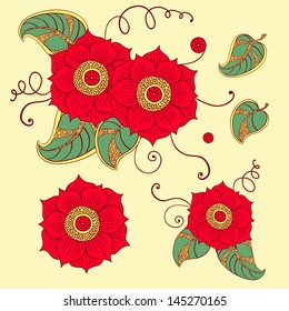 Set of floral elements. Vector illustration.