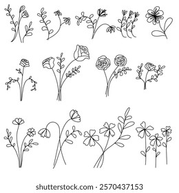 Set Of floral Elements Vintage foliage Wildflowers Clipart for wedding invitation