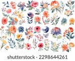 Set of floral elements. Wedding concept - flowers. Floral poster, invitation. Vector arrangements for greeting cards or invitations