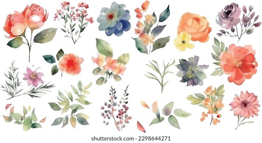 Set of floral elements. Wedding concept - flowers. Floral poster, invitation. Vector arrangements for greeting cards or invitations