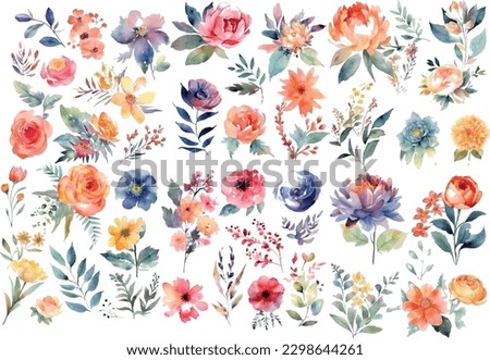 Set of floral elements. Wedding concept - flowers. Floral poster, invitation. Vector arrangements for greeting cards or invitations