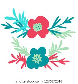 Set of floral elements for your design and compositions. Vivid trendy colors: red, green, blue, turquoise. EPS 10.