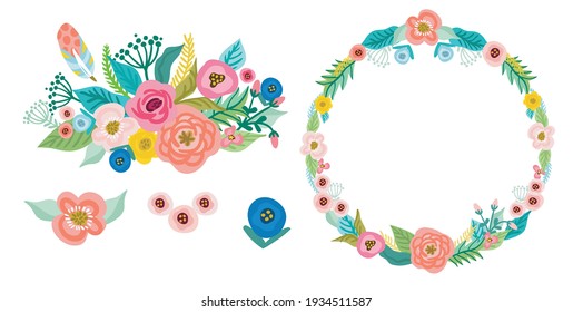 Set of floral elements for your design. Floral collection for greeting cards., invitations, web and etc.