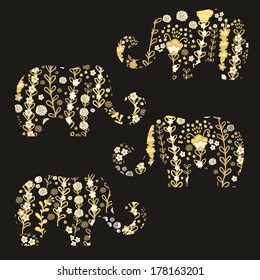Set of floral elephants