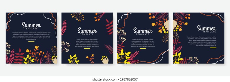 Set of floral flower leaves watercolor social media stories post template. Tropical and botanical warm earth tone cover background collection. Vector illustration for party, invitation, greeting card