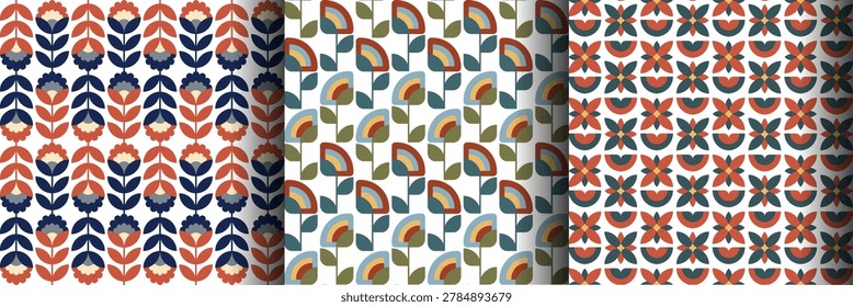 Set of floral and flower seamless pattern with modern, vintage, retro, abstract and minimal. Six style colorful vector background.