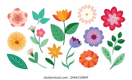 Set of floral flowers minimal isolated flat vector pro collection illustration on white background.