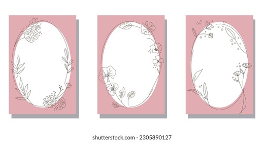Set mit floralem Rahmen. Botanisches Konzept umfasst Design-Sammlung. Blumenschmuck für Hochzeit, Brautjung, Geburtstag und Feiern. Vektorgrafik.