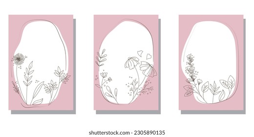 Set of Floral frame. Botanical concept cover design collection. flower decoration template for wedding, bridal, birthday and celebration. Vector illustration.