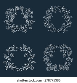 Set of Floral Frame. Cute retro  arranged un a shape of the wreath.