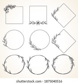 set of floral frame with hand drawing style