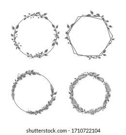 set of floral frame hand drawn on white background.