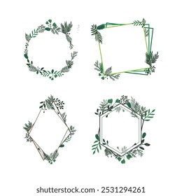set of floral frame vector icon