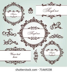 set of floral frame and vintage design elements