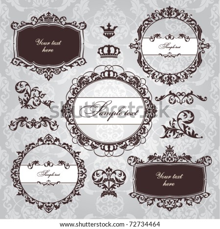 set of floral frame and vintage design elements