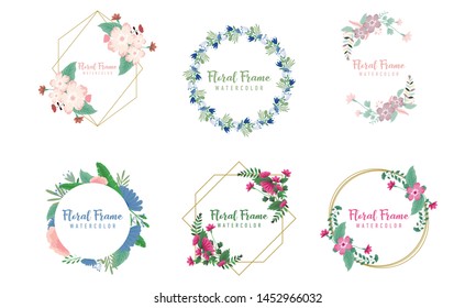 Set of floral frame wedding invitation, flower logo vector