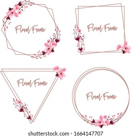 set of floral frame for wedding invitation. pink and purple color