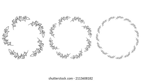 Set floral frame. For wedding invitations and greeting cards, labels. Circular wreath frame line art.