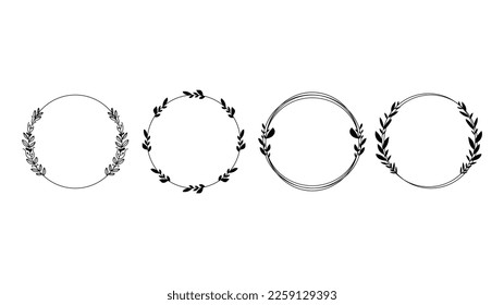 Set  floral frames, borders, wreaths Trendy Line drawing, line art style  ,Hand drawn design elements , Flat Modern design isolated on white background ,Vector illustration EPS 10