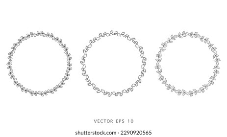 Set Blumenrahmen, Rahmen, Kräne Trendy Line-Zeichnung, Line Art Stil , handgezeichnete Design-Elemente , Flat Modern Design einzeln auf weißem Hintergrund , Vektorgrafik EPS10