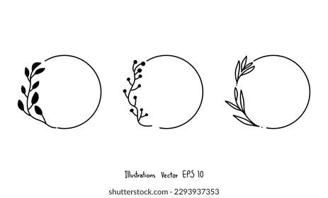 Set Blumenrahmen, Rahmen, Kräne Trendy Line Zeichnung, Line Art isolierter Hintergrund, Vektorgrafik EPS10