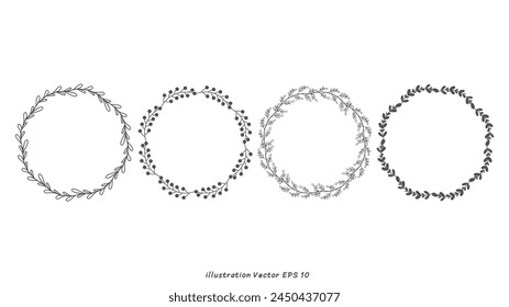 Set  floral frames, borders, wreaths Trendy Line drawing, line art style  ,Hand drawn design elements , Flat Modern design isolated on white background ,Vector illustration EPS 10