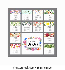 Set with floral frames for calendar, invitations and cards. Floral background with colorful flowers. Vector illustration