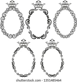 set of floral frames with crowns
