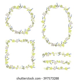 Set of floral frames. Frame of flowers and twigs in the form of wreaths