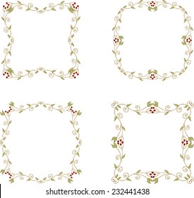 Set of floral frames with leaves