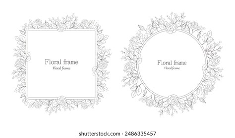 Un conjunto de marcos florales con hojas y rosas, fondos florales en estilo victoriano.