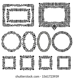Set of floral frames on a white background.