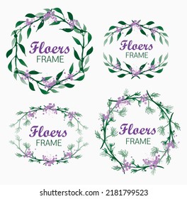 Set of floral frames from plants and rose flowers