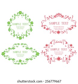 Set of floral frames with retro colors for invitations, greetings cards.