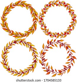 Set of floral frames; round autumn wreaths for greeting cards, wedding cards, invitations, posters, banners, web design.