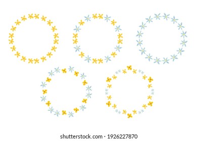 Set of floral frames, vector, ornament, decorative frame, floral designs, decorative elements, circular frame, spring, flowers, plants, floral decorations, wreaths, blue, yellow.