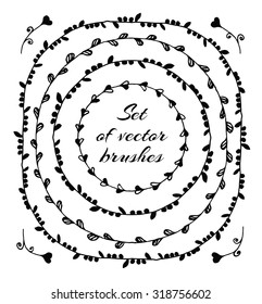 Set of floral frames, wreath. Vector brushes for creative works.