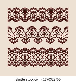 Festlegen geometrischer Blumengrenzen. Sammlung dekorativer Vorlagen. Die Zeichnung eignet sich zum Schneiden von Papier, zum Drucken, Laserschneiden oder Gravieren von Holz, Metall. Hersteller von Schablonen. Vektorillustration