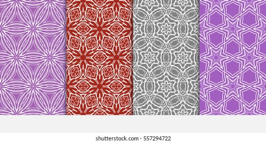 set of floral geometric lace ornament on color background. Seamless vector illustration. For interior design, wallpaper