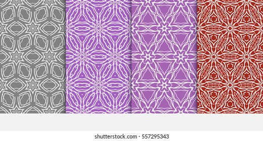 set of floral geometric lace ornament on color background. Seamless vector illustration. For interior design, wallpaper