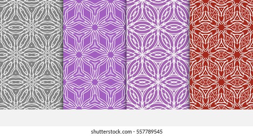 set of floral geometric lace ornament on color background. Seamless vector illustration. For interior design, wallpaper