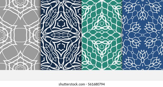 set of floral geometric lace ornament on grey background. Seamless vector illustration. For interior design, wallpaper