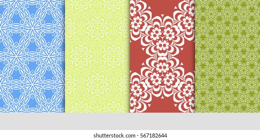 set of floral geometric lace ornament. Vector seamless pattern. Modern design. for wallpaper, invitation.