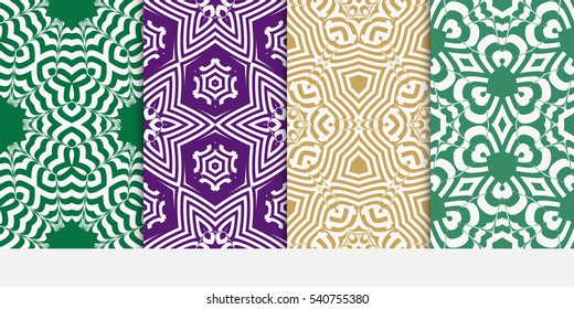 set of floral geometric ornament on color background. Seamless vector illustration. For interior design, wallpaper