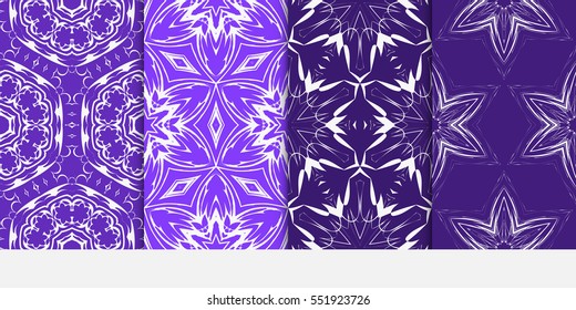 set of floral geometric ornament on purple background. Seamless vector illustration. For interior design, wallpaper